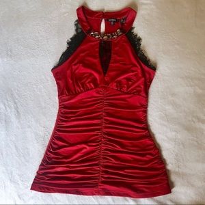 XOXO Red Satin Lace Halter Neck Evening Party Top